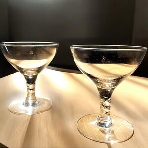 Seneca Pirouette coupe/champagne glasses, set of 4, spiral stem, 1950’s, EUC